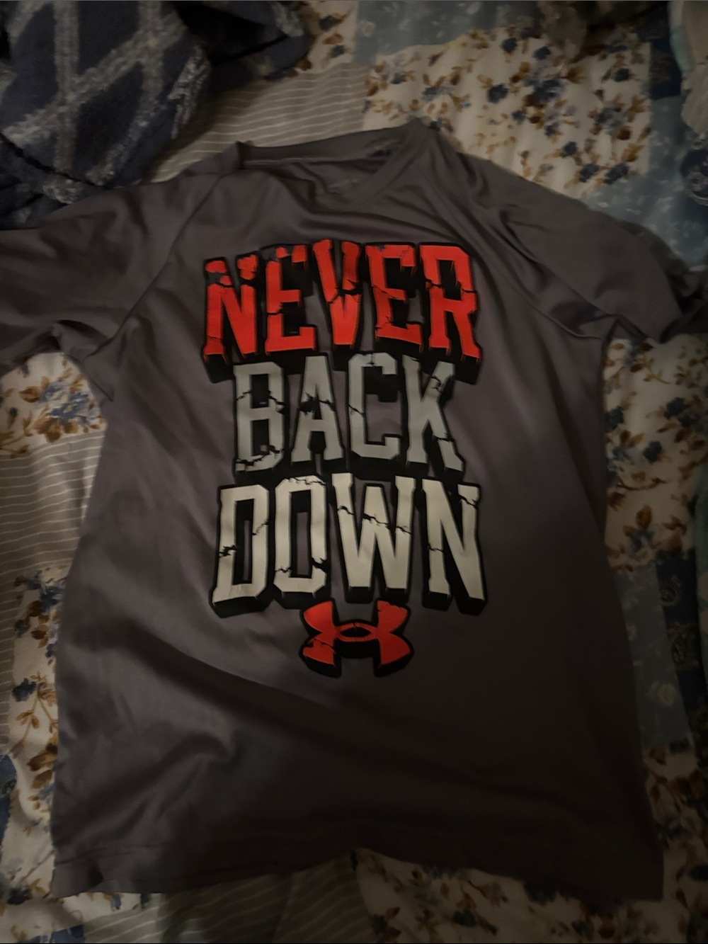 Under Armour Men’s Gray 'Never Back Down' Performance Tee - Red/White Graphic